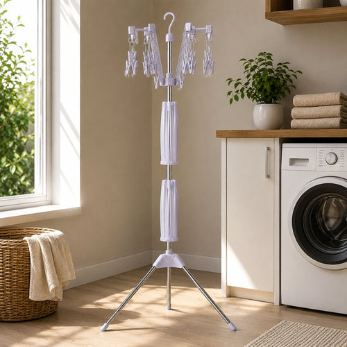 Varal De Chão Giratorio 3 Andares Vertical Grande Com Grampos Retrátil Para Apartamento Roupa Slim Dobrável Aço Portátil