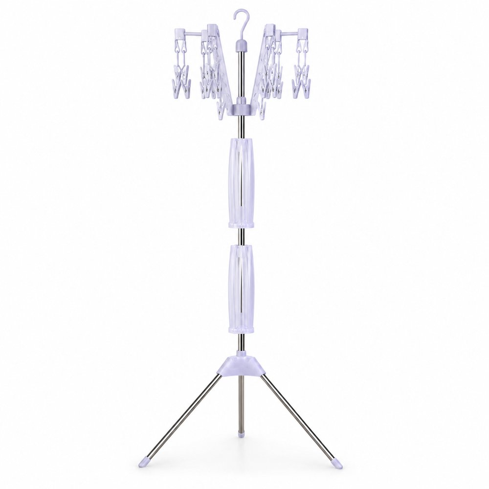 Varal De Chão Giratorio 3 Andares Vertical Grande Com Grampos Retrátil Para Apartamento Roupa Slim Dobrável Aço Portátil